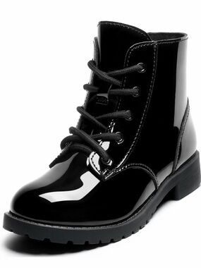 Toddler Girl Shiny Black Patent Lace-Up Combat Boot